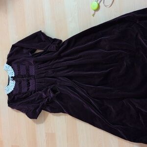 Laura Ashley Purple Vintage Velvet Dress with Cream Lace